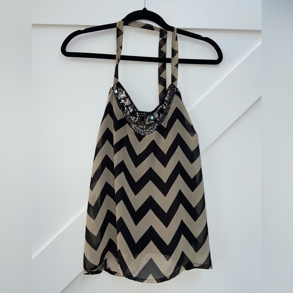 Beaded Black & Tan Tank Top